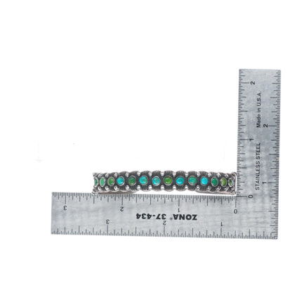 6.25" 1940's Zuni sterling silver snake eye turquoise arrow stamps cuff bracelet