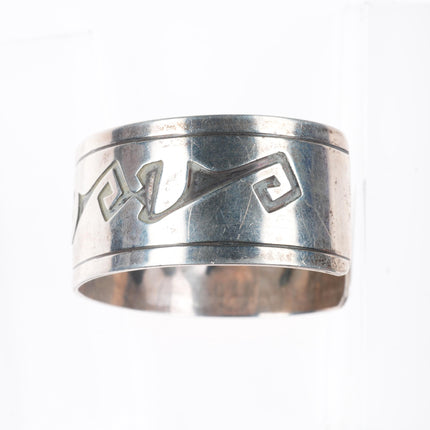 6.5" Vintage Navajo sterling silver cuff bracelet with overlay geometric designs