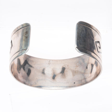 6.5" Vintage Navajo sterling silver cuff bracelet with overlay geometric designs