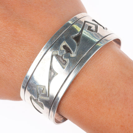 6.5" Vintage Navajo sterling silver cuff bracelet with overlay geometric designs