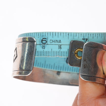 6.5" Vintage Navajo sterling silver cuff bracelet with overlay geometric designs