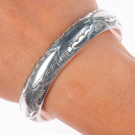 6.8" Albert Bighand Navajo sterling silver deep stamped domed cuff bracelet