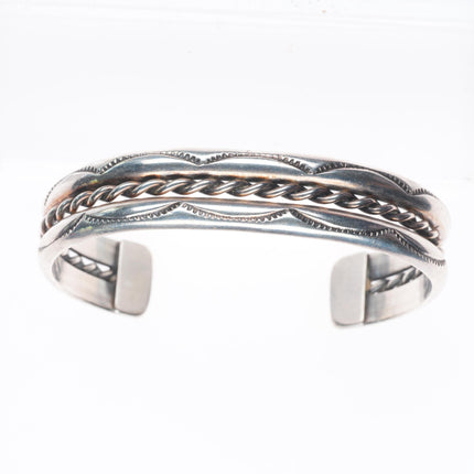 6.35" Vintage Navajo sterling silver 2 row stamped twisted wire cuff bracelet