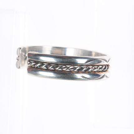 6.35" Vintage Navajo sterling silver 2 row stamped twisted wire cuff bracelet