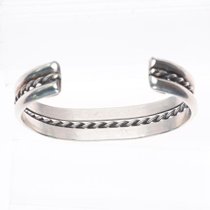 6.35" Vintage Navajo sterling silver 2 row stamped twisted wire cuff bracelet