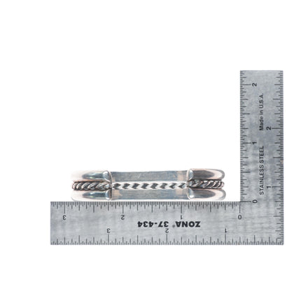 6.35" Vintage Navajo sterling silver 2 row stamped twisted wire cuff bracelet