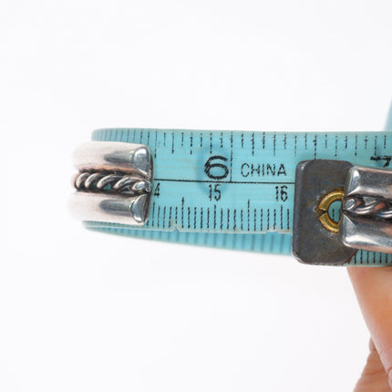 6.35" Vintage Navajo sterling silver 2 row stamped twisted wire cuff bracelet