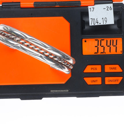 6.35" Vintage Navajo sterling silver 2 row stamped twisted wire cuff bracelet