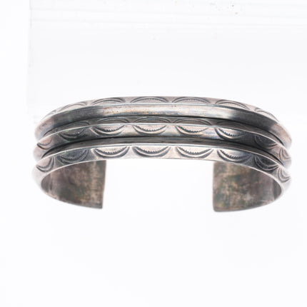 6.6" Vintage Navajo deep stamped sterling silver triple carinated cuff bracelet