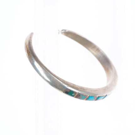 6.1" c1950's Bisbee Turquoise Zuni sterling silver inlay stacker cuff bracelet