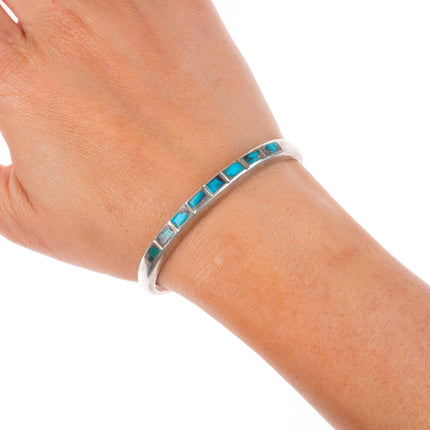 6.1" c1950's Bisbee Turquoise Zuni sterling silver inlay stacker cuff bracelet