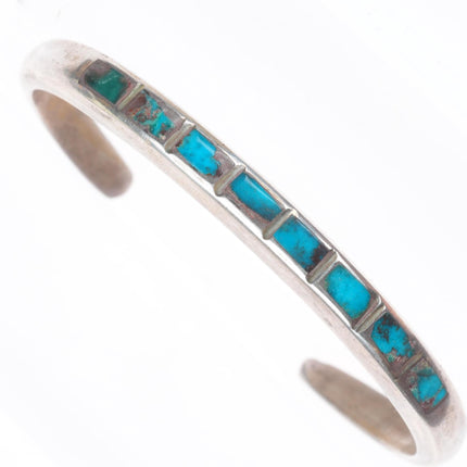 6.1" c1950's Bisbee Turquoise Zuni sterling silver inlay stacker cuff bracelet
