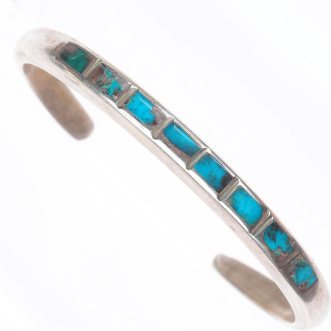 6.1" c1950's Bisbee Turquoise Zuni sterling silver inlay stacker cuff bracelet
