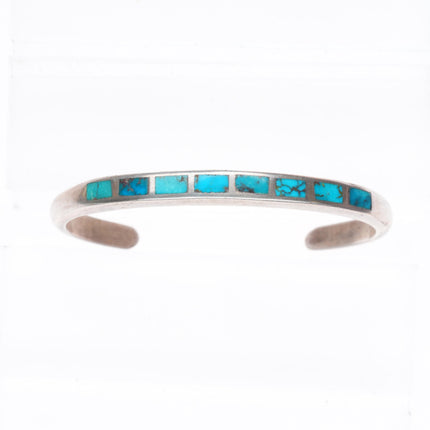 6" c1950 Vintage Zuni sterling silver spiderweb turquoise cuff bracelet