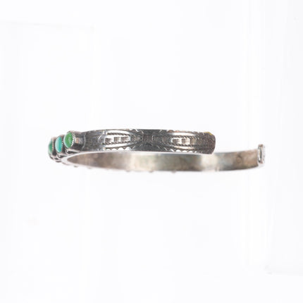 6" 1930's Zuni snake eye turquoise stamped sides cuff bracelet sterling silver