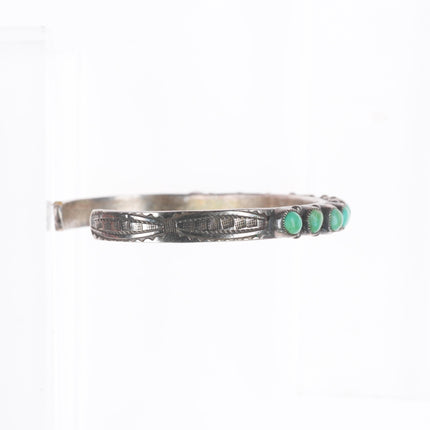 6" 1930's Zuni snake eye turquoise stamped sides cuff bracelet sterling silver