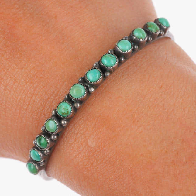 6" 1930's Zuni snake eye turquoise stamped sides cuff bracelet sterling silver