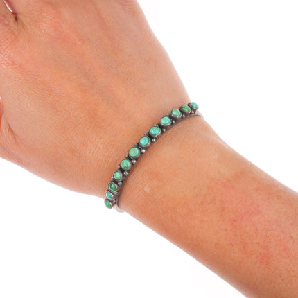 6" 1930's Zuni snake eye turquoise stamped sides cuff bracelet sterling silver