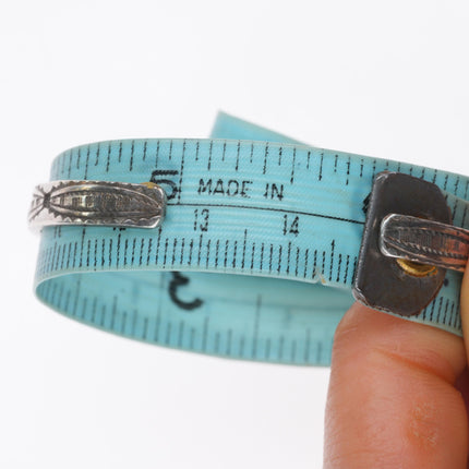 6" 1930's Zuni snake eye turquoise stamped sides cuff bracelet sterling silver