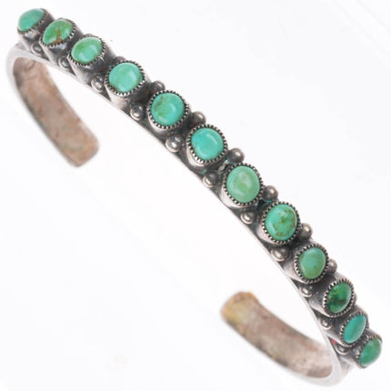6" 1930's Zuni snake eye turquoise stamped sides cuff bracelet sterling silver