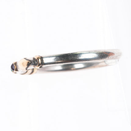 6.1" retro 14k gold/Sterling silver Emerald/Amethyst modernist cuff bracelet