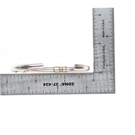 6.1" retro 14k gold/Sterling silver Emerald/Amethyst modernist cuff bracelet