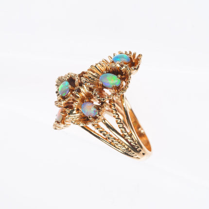sz8 retro 14k yellow gold gold natural opal cluster women's ring