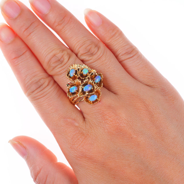 sz8 retro 14k yellow gold gold natural opal cluster women's ring