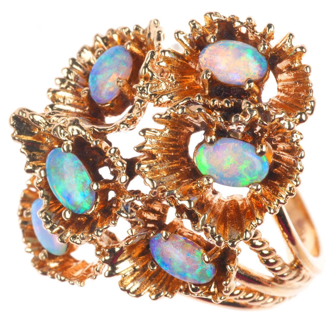 sz8 retro 14k yellow gold gold natural opal cluster women's ring