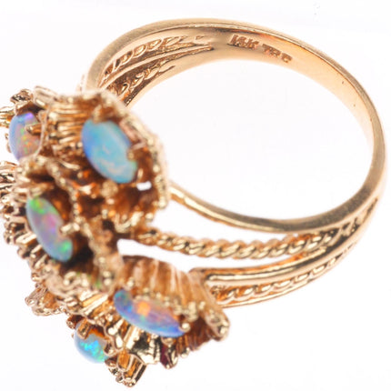sz8 retro 14k yellow gold gold natural opal cluster women's ring
