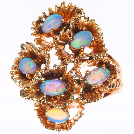 sz8 retro 14k yellow gold gold natural opal cluster women's ring