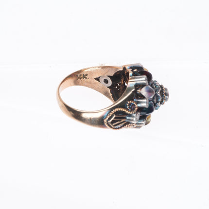 sz5.5 14k yellow gold diamond, emerald ruby, jade, garnet Thai princess ring