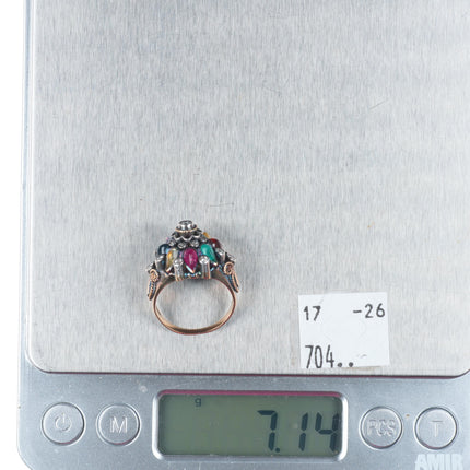 sz5.5 14k yellow gold diamond, emerald ruby, jade, garnet Thai princess ring