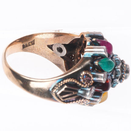 sz5.5 14k yellow gold diamond, emerald ruby, jade, garnet Thai princess ring
