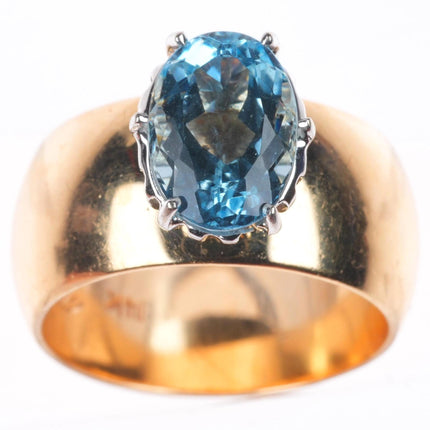 sz9 1950's retro 14k yellow gold blue topaz women's statement size 9 ring