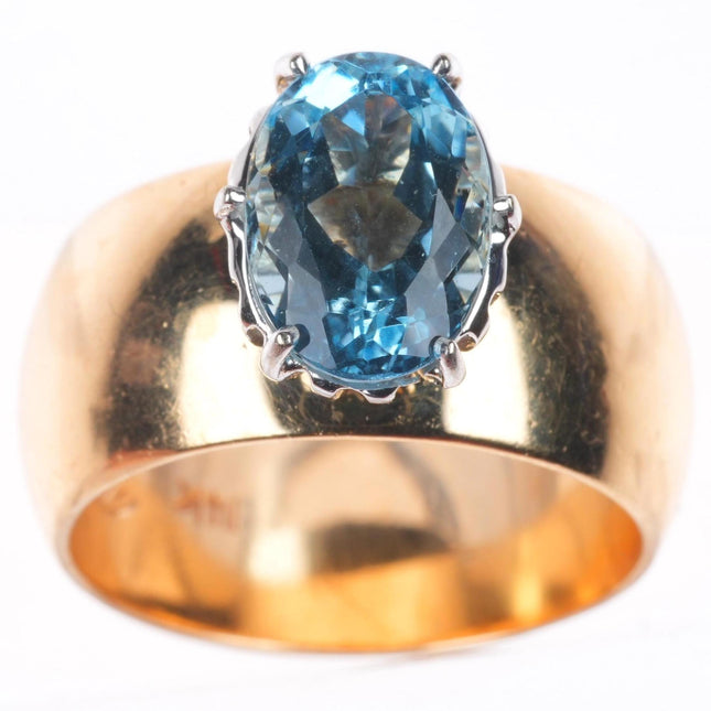 sz9 1950's retro 14k yellow gold blue topaz women's statement size 9 ring
