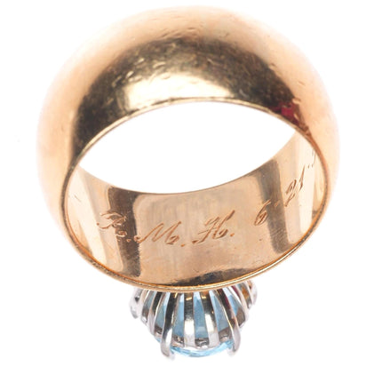sz9 1950's retro 14k yellow gold blue topaz women's statement size 9 ring