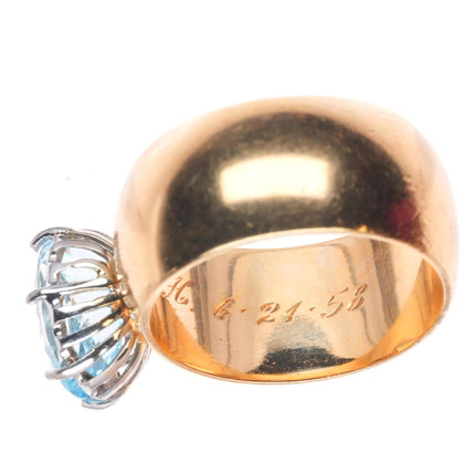sz9 1950's retro 14k yellow gold blue topaz women's statement size 9 ring