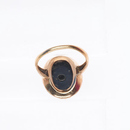 sz7.5 Antique 14k yellow gold diamond, platinum onyx women's size 7.5 ring