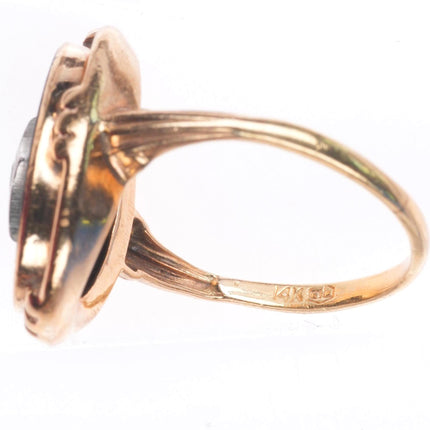 sz7.5 Antique 14k yellow gold diamond, platinum onyx women's size 7.5 ring