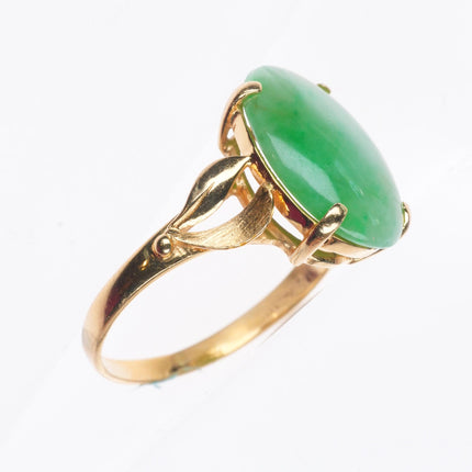 sz6 14k yellow gold retro Moss in Snow green Jadeite Jade women's size 6 ring