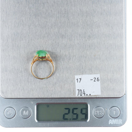 sz6 14k yellow gold retro Moss in Snow green Jadeite Jade women's size 6 ring