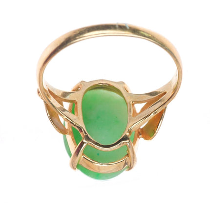 sz6 14k yellow gold retro Moss in Snow green Jadeite Jade women's size 6 ring