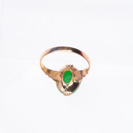 sz7 14k yellow gold antique Chinese green Jadeite jade size 7 women's ring