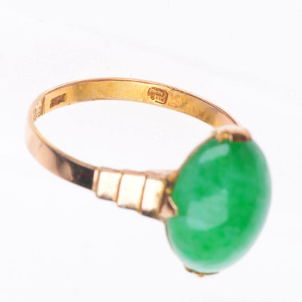 sz7 14k yellow gold antique Chinese green Jadeite jade size 7 women's ring