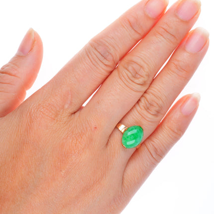 sz7 14k yellow gold antique Chinese green Jadeite jade size 7 women's ring