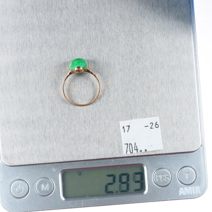 sz7 14k yellow gold antique Chinese green Jadeite jade size 7 women's ring