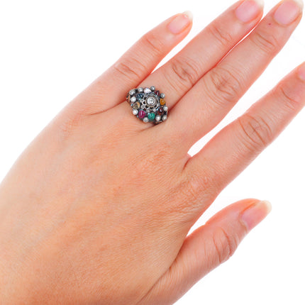 sz5.5 14k yellow gold diamond, emerald ruby, jade, garnet Thai princess ring