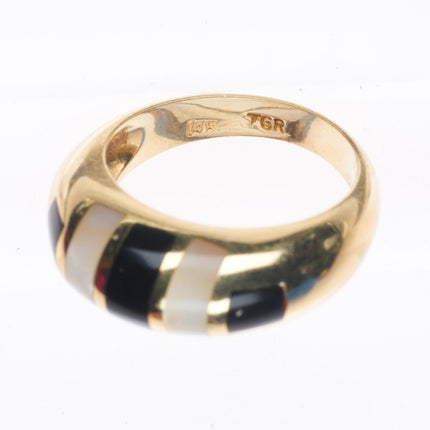 sz7.5 retro 14k yellow gold onyx/shell size 7.5 women's ring zebra stripes