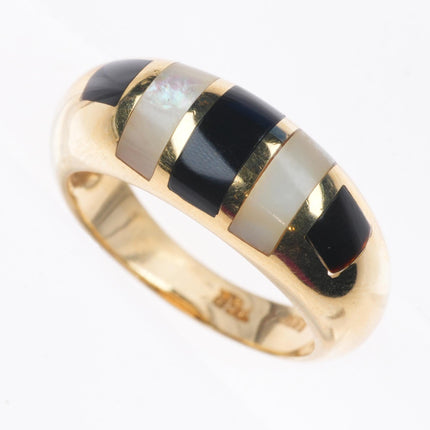 sz7.5 retro 14k yellow gold onyx/shell size 7.5 women's ring zebra stripes
